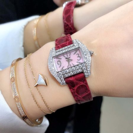Chopard Two O Ten Series Diamond Pink Square Dial Watch