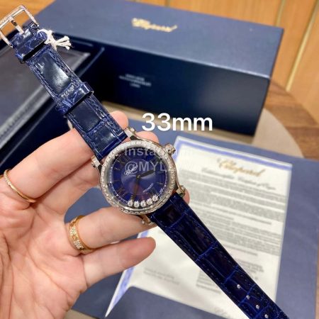 Chopard Happysport Roman Numeral Dial Leather Strap Watch Navy