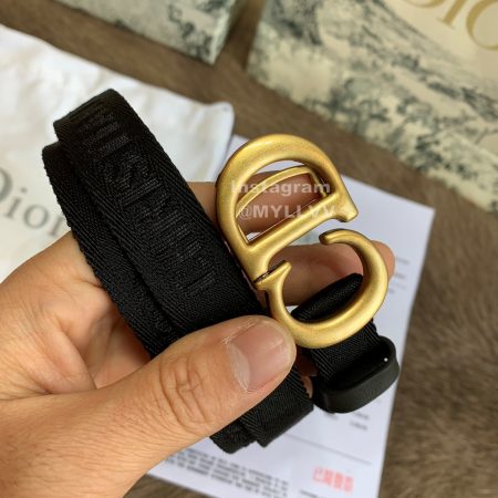 Dior Vintage Gold Buckle Letter Logo 20mm Embroidered Canvas Belt Black