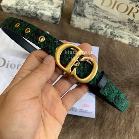 Dior Vintage Gold Buckle Letter Logo 20mm Embroidered Canvas Belt Green