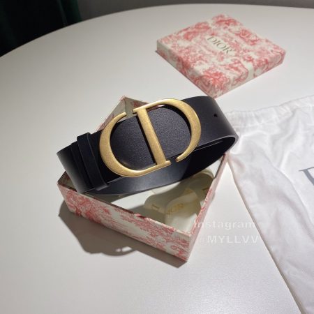 Dior Vintage Gold Buckle Letter Logo 40mm Calf Leather Belt