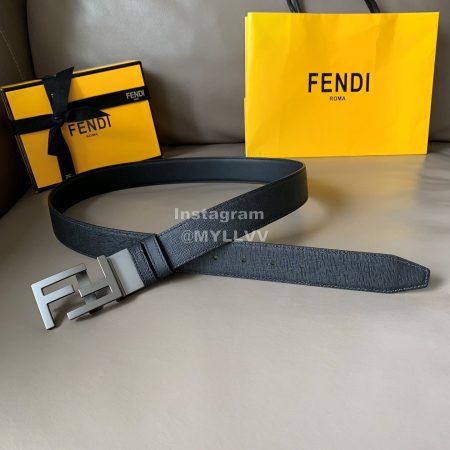Fendi Fashion Leather FF Buckle 34mm Leisure Belt For Men Black