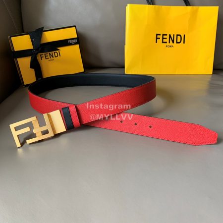 Fendi Fashion Leather FF Buckle 34mm Leisure Belt For Men Red
