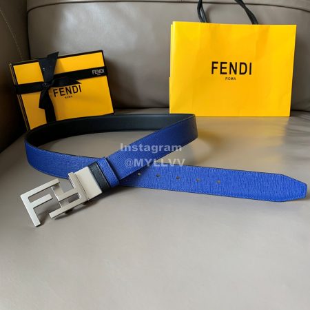 Fendi Fashion Leather FF Buckle 34mm Leisure Belt For Men Blue
