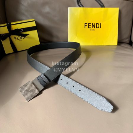 Fendi Fashion Leather Square Buckle 34mm Leisure Belt For Men Gray