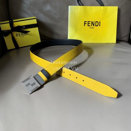 Fendi Fashion Leather Square Buckle 34mm Leisure Belt For Men Yellow