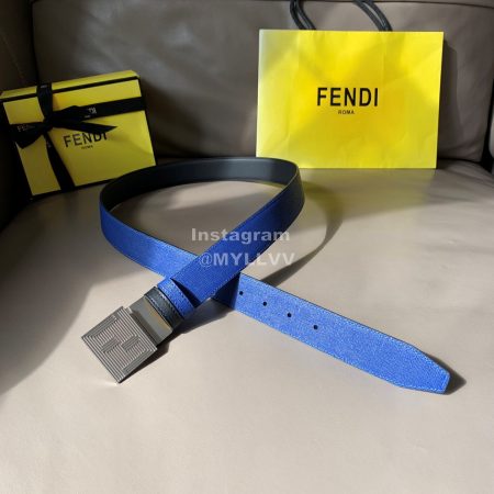 Fendi Fashion Leather Square Buckle 34mm Leisure Belt For Men Blue
