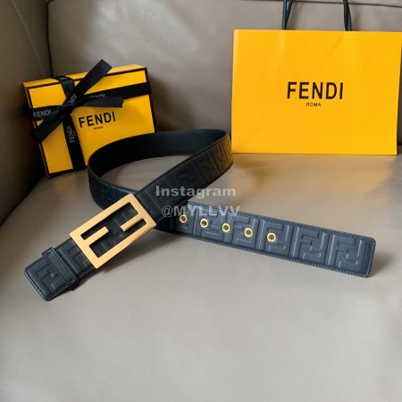Fendi FF Embossed Cowhide Gold Buckle 40mm Baguette Belt