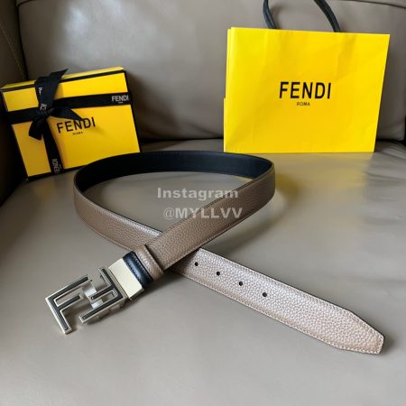 Fendi New Calf Leather FF Buckle 34mm Leisure Belt For Men CoFFee