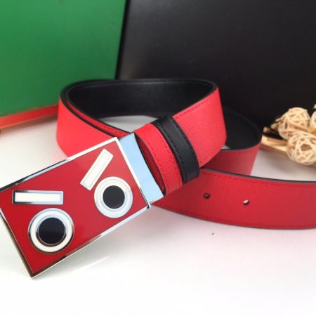 Fendi New Calf Leather Enamel Buckle 35mm Leisure Belt Red