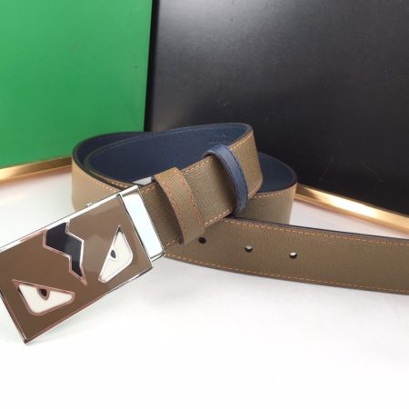 Fendi New Calf Leather Enamel Buckle 35mm Leisure Belt CoFFee