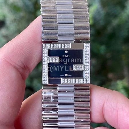 Fendi Mania Series Stainless Steel Case Diamond Watch Black