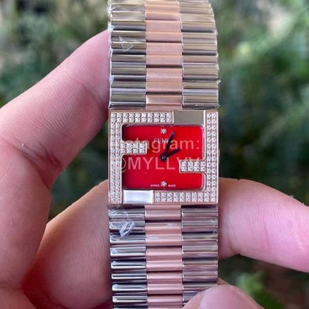 Fendi Mania Series New Stainless Steel Case Diamond Watch Red