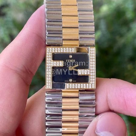 Fendi Mania Series Stainless Steel Case Square Dial Diamond Watch Black