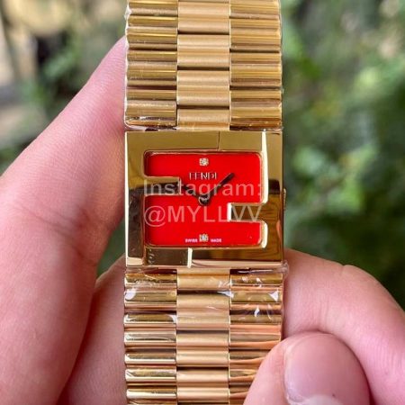 Fendi Mania Series Gold Stainless Steel Case Watch Red