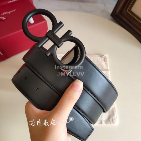 Ferragamo Fashion Calf Leather Black Buckle 35mm Belt For Men