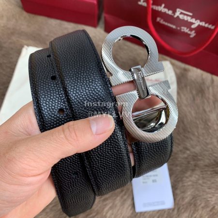 Ferragamo New Leather Pure Copper Silver Buckle 35mm Belt For Men
