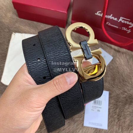 Ferragamo New Leather Gold Pure Copper Buckle 35mm Belt For Men