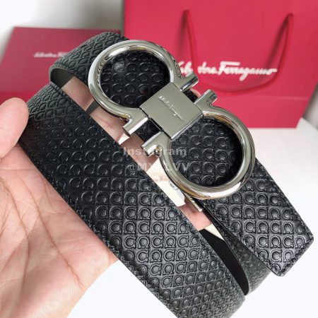 Ferragamo New Cowhide Electroplated Silver Buckle 35mm Belt For Men