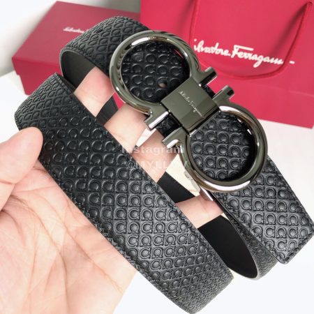 Ferragamo New Cowhide Electroplated Gun Color Buckle 35mm Belt For Men