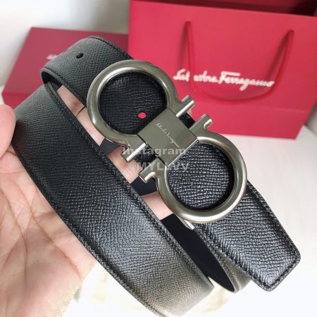 Ferragamo New Cowhide Electroplated Gun Color Buckle 35mm Belt