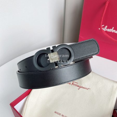 Ferragamo New Cowhide Electroplated Black Buckle 35mm Belt