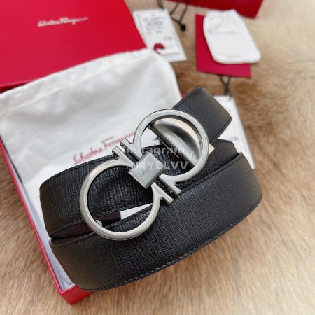 Ferragamo Fashion Calf Leather Pure Copper Gun Color Pin Buckle 35mm Belt