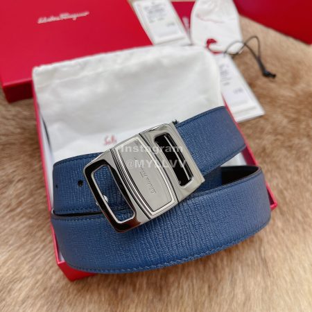 Ferragamo Fashion Calf Leather Pure Copper Buckle 35mm Belt Navy