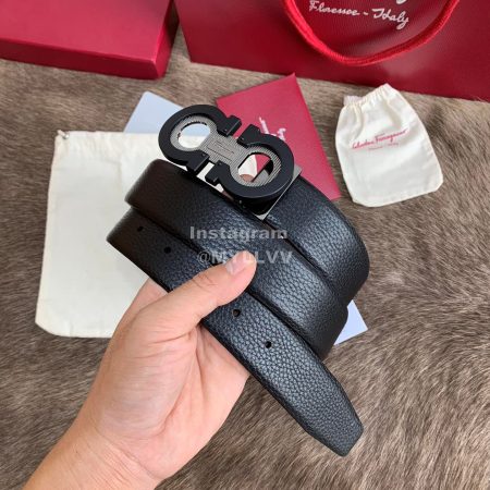 Ferragamo Fashion Cowhide Pure Copper Buckle 35mm Belt Black