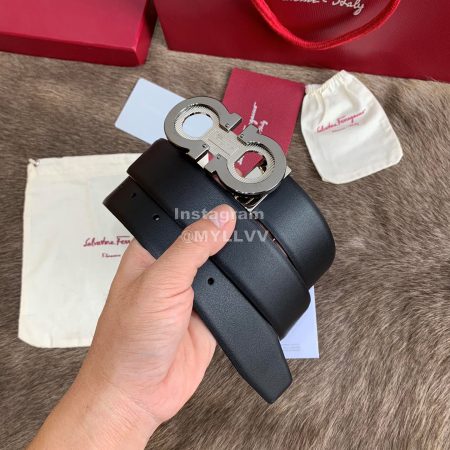 Ferragamo Fashion Black Cowhide Pure Copper Buckle 35mm Belt