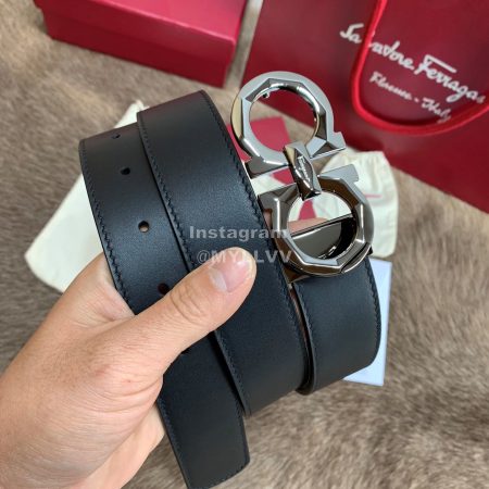 Ferragamo Fashion Cowhide Pure Copper Buckle 35mm Black Belt