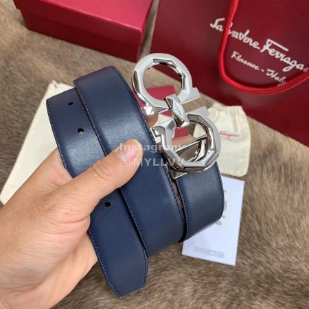 Ferragamo Fashion Cowhide Pure Copper Buckle 35mm Belt Blue