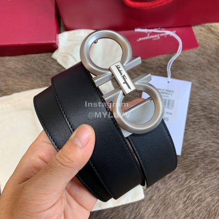 Ferragamo Fashion Calf Leather Pure Copper Silver Buckle 35mm Belt