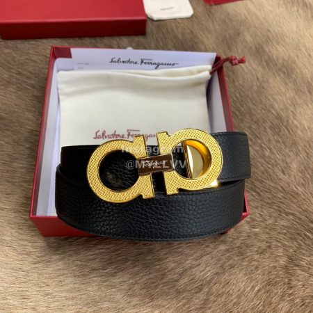 Ferragamo Fashion Calf Leather Gold Pure Copper Buckle 35mm Belt