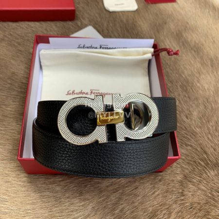 Ferragamo Fashion Calf Leather Silver Pure Copper Buckle 35mm Belt