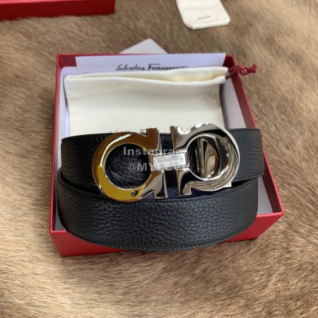 Ferragamo Fashion Calf Leather Pure Copper Gun Color Buckle 35mm Belt