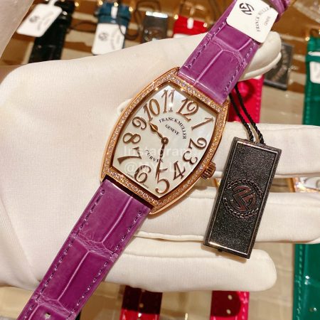 Franck Muller Roman Numeral Dial Leather Strap Quartz Watch Purple