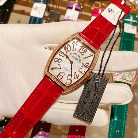 Franck Muller Roman Numeral Dial Leather Strap Quartz Watch Red
