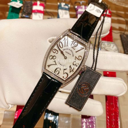 Franck Muller Roman Numeral Dial Black Leather Strap Quartz Watch