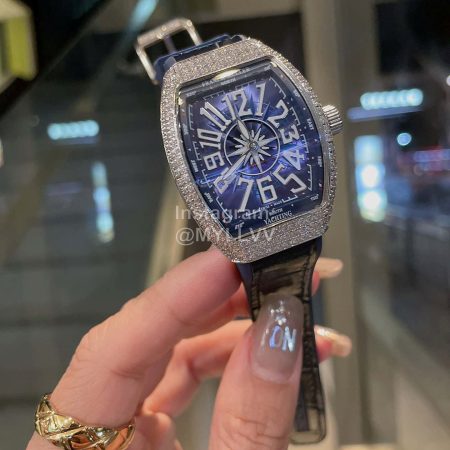 Franck Muller Roman Numeral Dial Rubber Leather Belt Watch