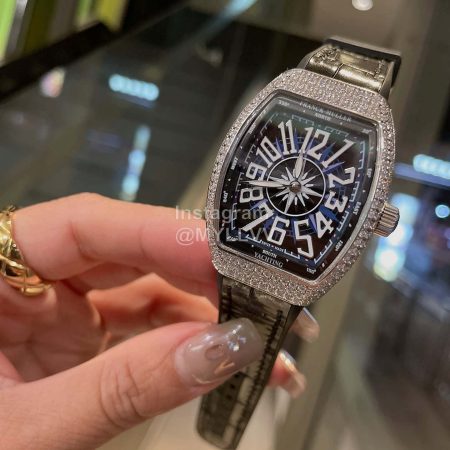 Franck Muller New Roman Numeral Dial Rubber Leather Belt Watch