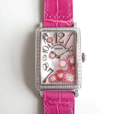 Franck Muller Long Island Series Leather Strap Quartz Watch Rose Red