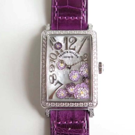 Franck Muller Long Island Series Leather Strap Quartz Watch Purple
