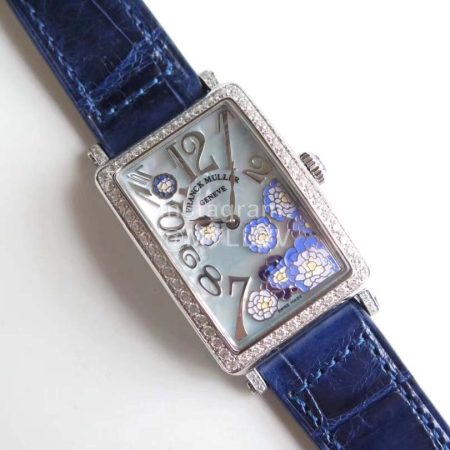 Franck Muller Long Island Series Leather Strap Quartz Watch Blue
