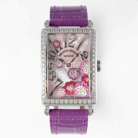 Franck Muller Long Island Series Purple Leather Strap Quartz Watch
