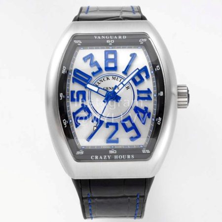 Franck Muller V45 Crazy Hour Series Art Deco Roman Numerals Dial Watch Blue