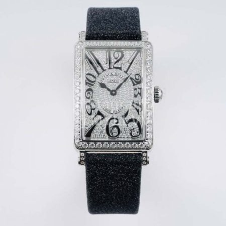 Franck Muller Long Island Series Diamond Square Dial Black Strap Watch