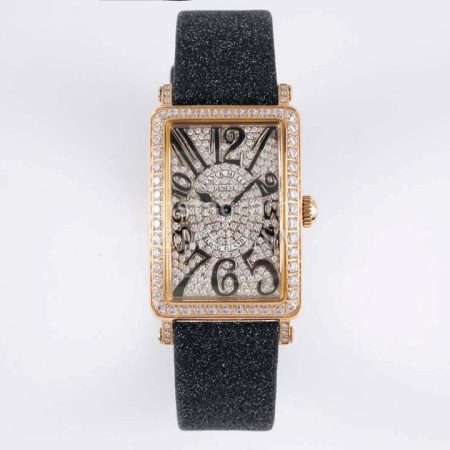 Franck Muller Long Island Series Gold Diamond Square Dial Watch