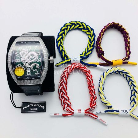 Franck Muller Vsf Factory Silver Diamond Dragon Dial Watch Green