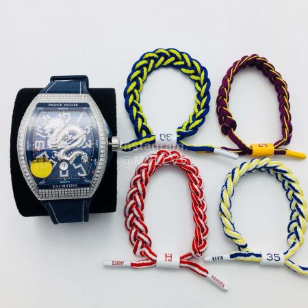 Franck Muller Vsf Factory Silver Diamond Dragon Dial Watch Navy